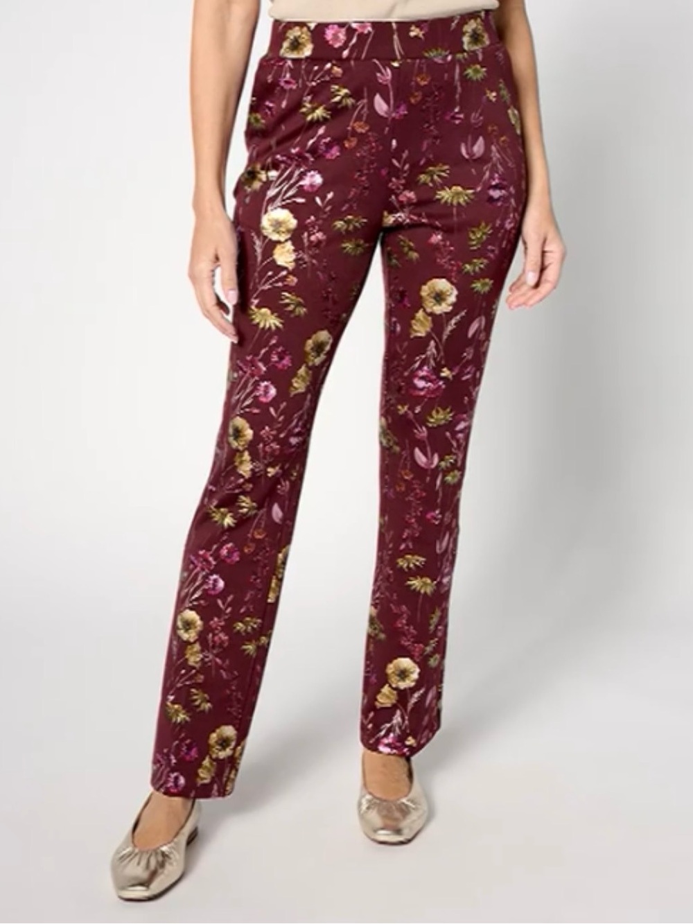 Isaac Mizrahi 3X tall Floral Foil Printed Scuba Bootcut Pants With Pockets NWOT